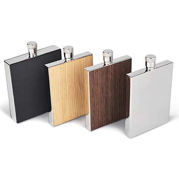 WOOD Grain Leather Novelty 2.5oz Stainless Steel Hip Flask